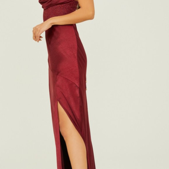 Altar'd State Lacyn Satin Cowl Neck Maxi Dress Burgundy Red Dress Wedding Guest - Picture 2 of 6